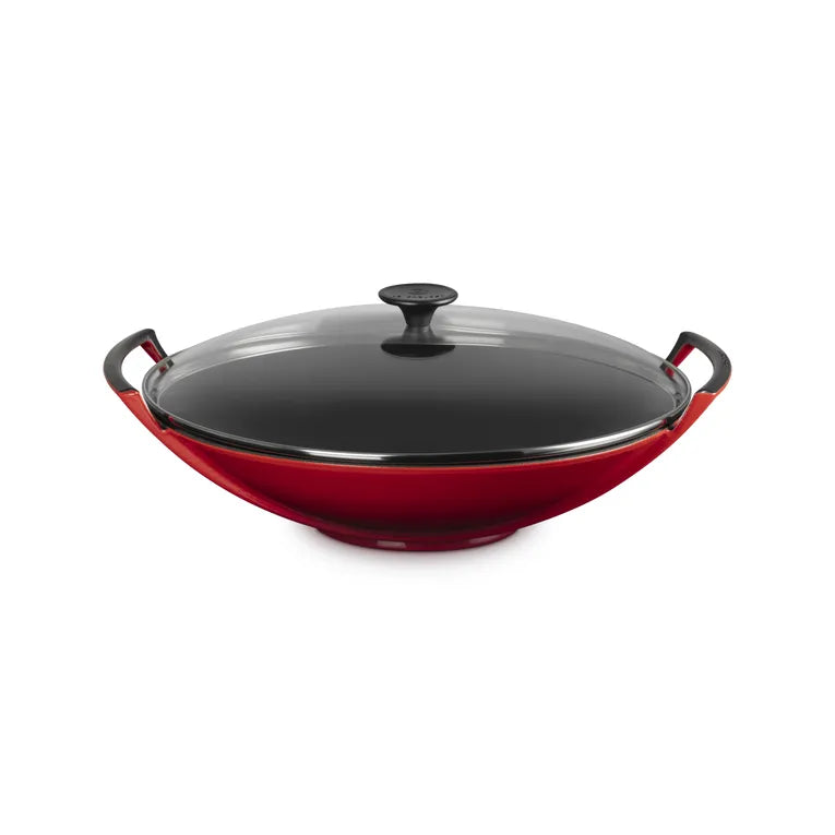 Le Creuset Cerise Cast Iron Wok With Glass Lid 36cm/4.5 Litres