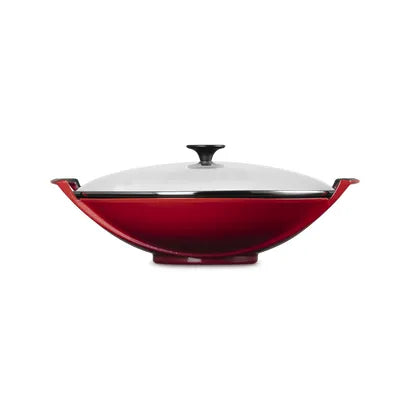 Le Creuset Cerise Cast Iron Wok With Glass Lid 36cm/4.5 Litres