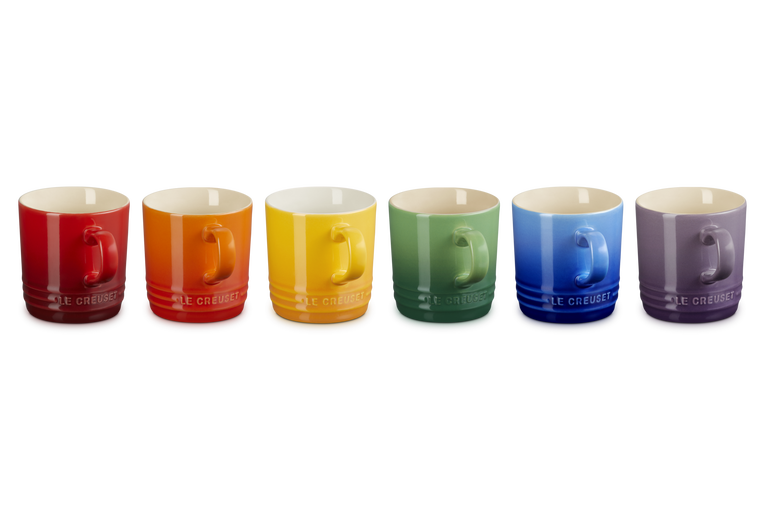 Le Creuset Stoneware Rainbow Set Of 6 Cappuccino Mugs Case Size 6