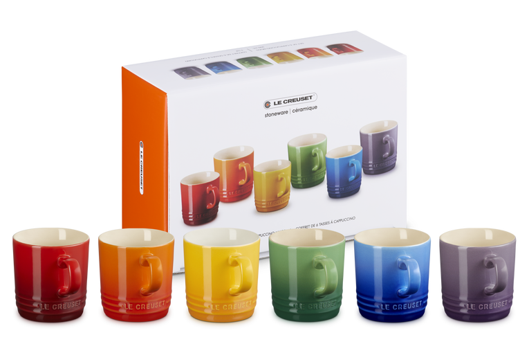 Le Creuset Stoneware Rainbow Set Of 6 Cappuccino Mugs Case Size 6