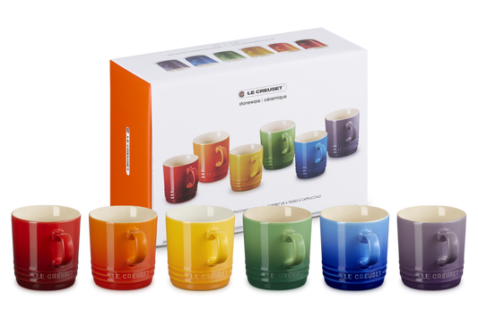Le Creuset Stoneware Rainbow Set Of 6 Cappuccino Mugs Case Size 6