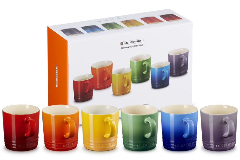 Le Creuset Stoneware Stoneware Rainbow Set Of 6 Coffee Mugs 350ml