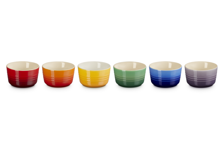 Le Creuset Stoneware Stoneware Rainbow Set of 6 Mini Ramekins Case Size 6