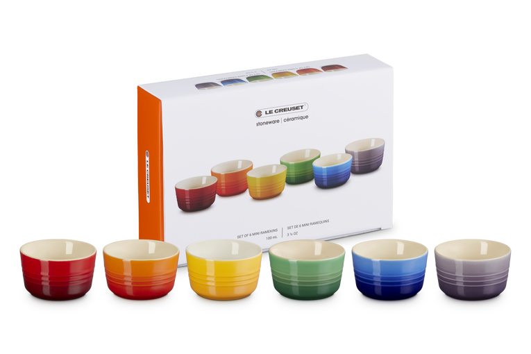Le Creuset Stoneware Stoneware Rainbow Set of 6 Mini Ramekins Case Size 6