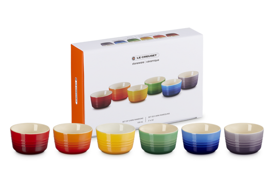 Le Creuset Stoneware Stoneware Rainbow Set of 6 Mini Ramekins Case Size 6