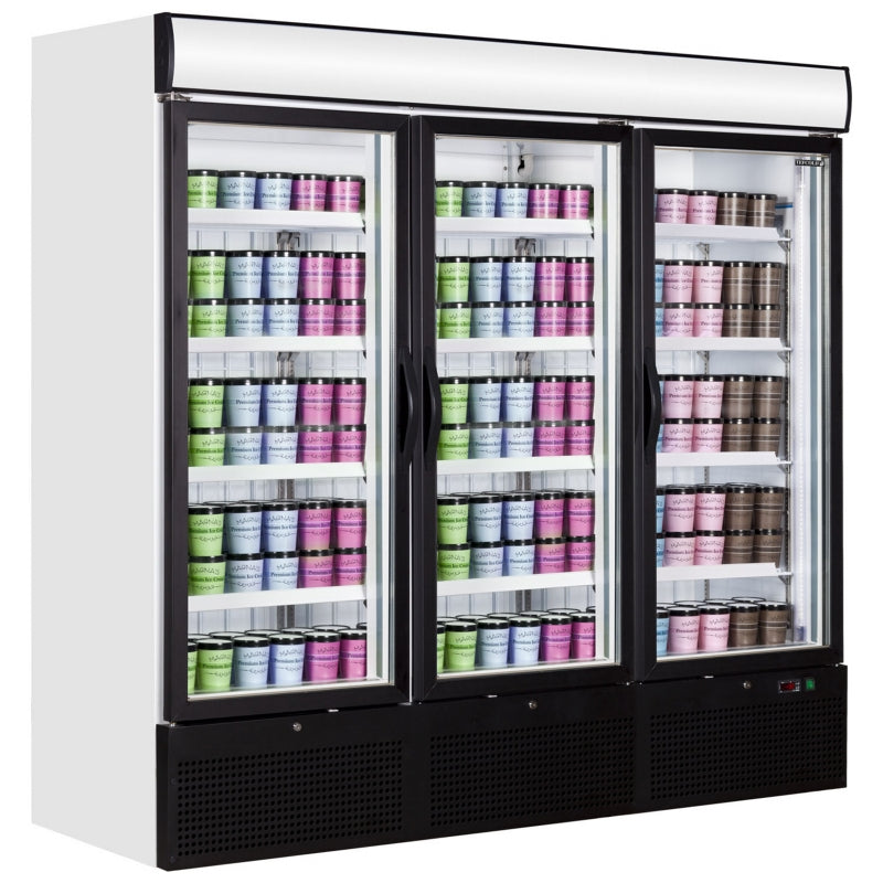 Tefcold NF7500G 1784L Upright Three Door Glass Door Display Freezer