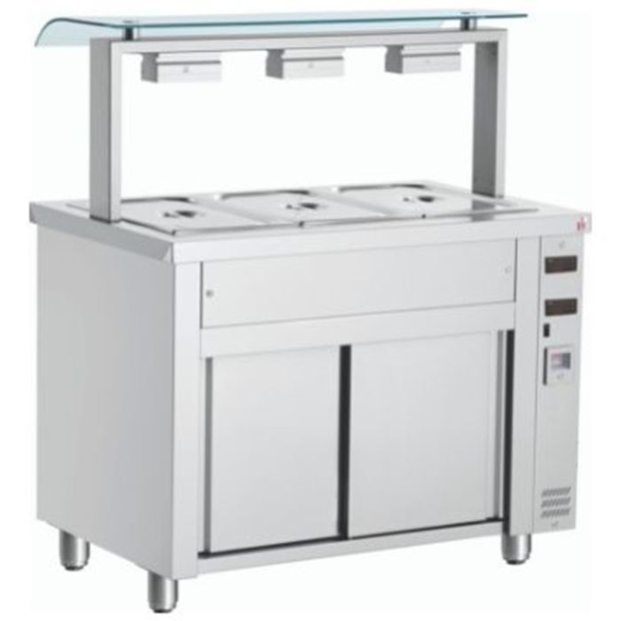 Inomak MJV711 Bain Marie 3 x 1/1GN Heated Base With Sneeze Guard.