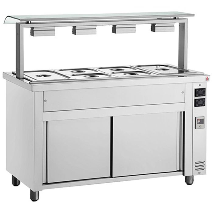 Inomak MJV714 Bain Marie 4 x 1/1GN Heated Base With Sneeze Guard.