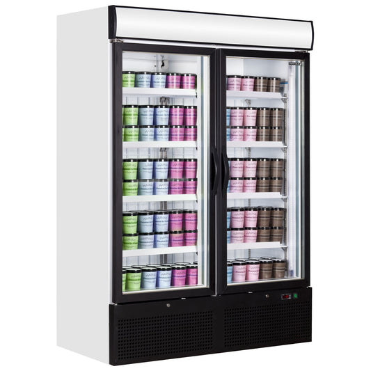 Tefcold NF5000G 1149L Upright Double Door Glass Door Display Freezer