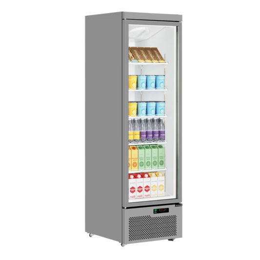 Tefcold Atom Maxi C1DS Silver Upright Single Glass Door Fridge 614 Litres