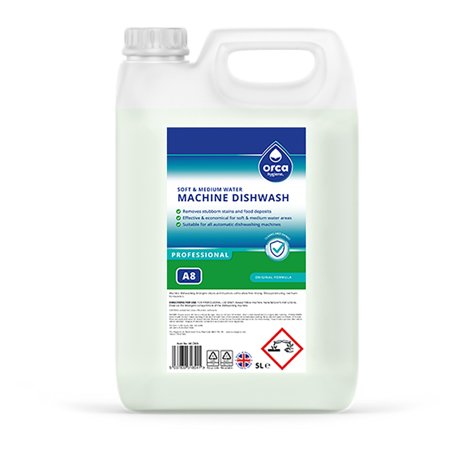 Orca Hygiene A8 Machine Dishwash Medium & Soft Water Conditions 5 Litres
