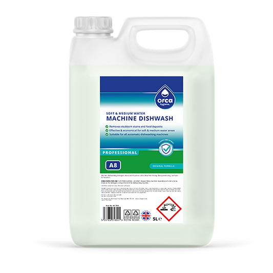 Orca Hygiene A8 Machine Dishwash Medium & Soft Water Conditions 5 Litres
