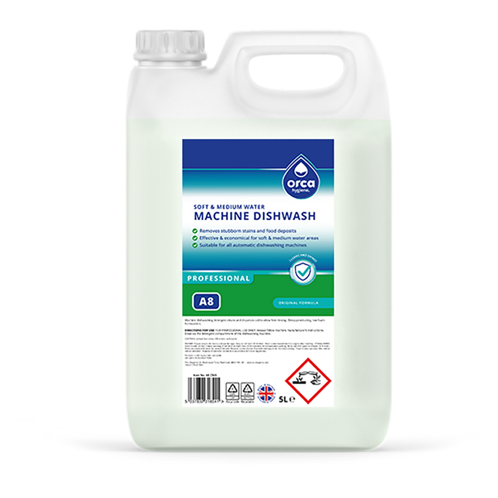 Orca Hygiene A8 Machine Dishwash Medium & Soft Water Conditions 5 Litres