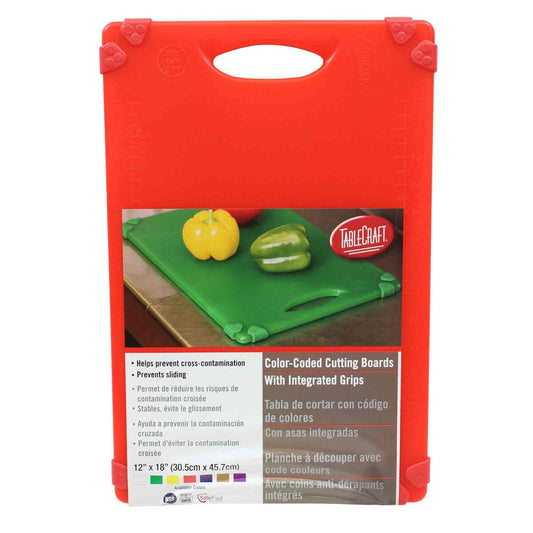 Tablecraft Red 18 x 12" Grippy™ Polypropylene Cutting Board