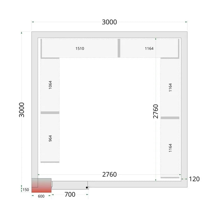 Tefcold CRNF3030 Walk In Freezer Coldroom 3000mm x 3000mm FLOOR PLAN