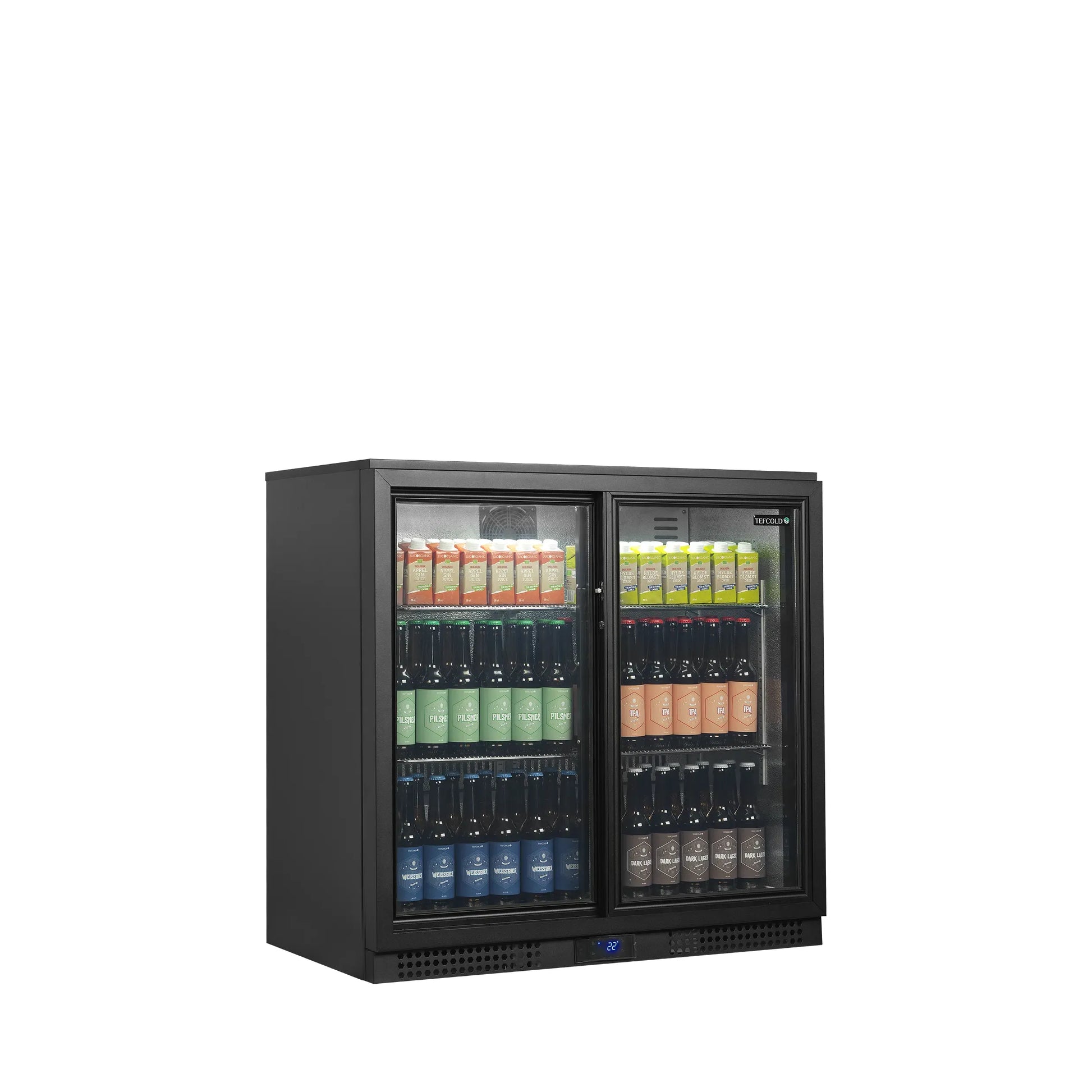 Tefcold BA21S Black Double Sliding Door Back Bar Bottle Cooler 196 Litres