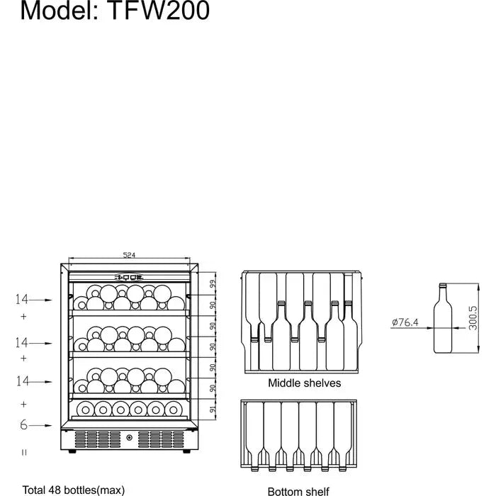 Tefcold TFW200F Single Door Black Wine Cooler Cabinet 155 Litres