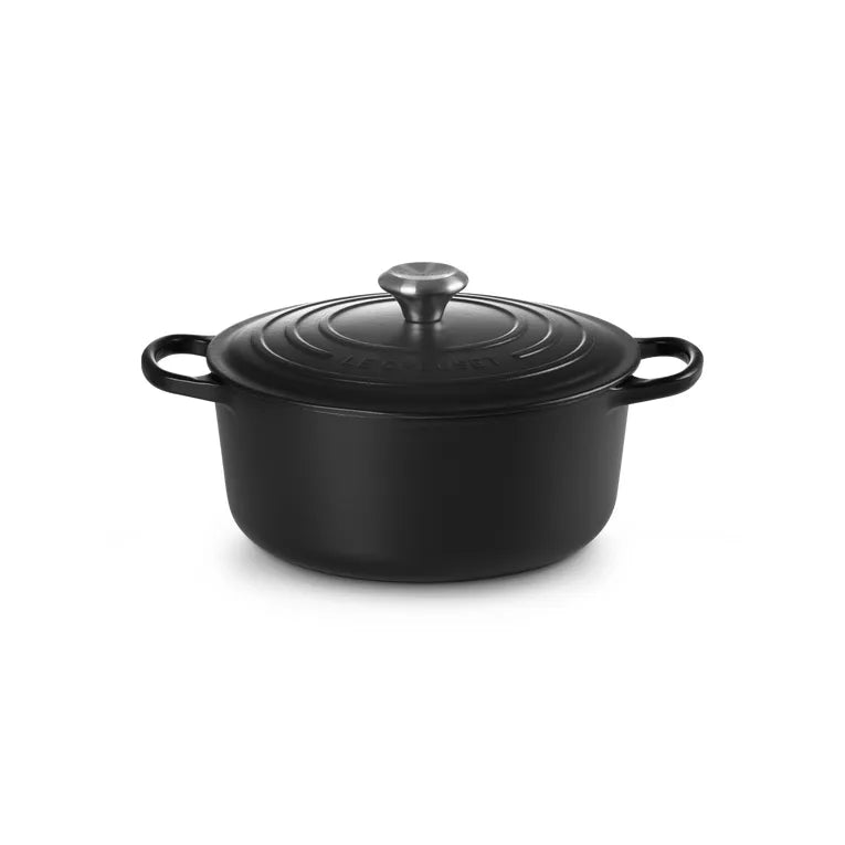 Le Creuset Satin Black Cast Iron Round Casserole 22cm 3.3 Litres