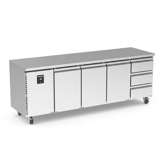 Precision MCU 411 Stainless Steel 3 Doors & 4 Draw Counter Fridge 330 Litres