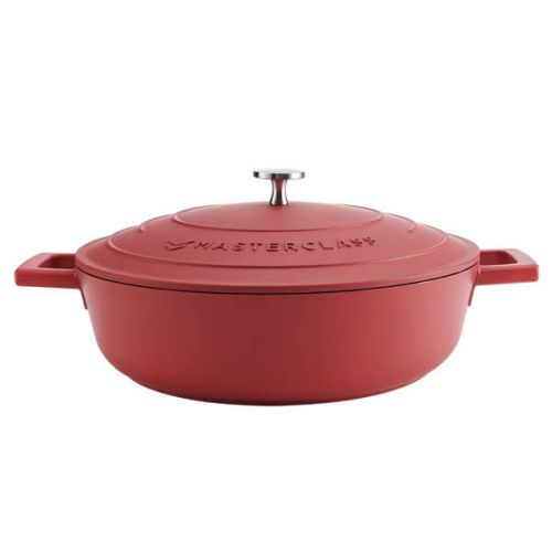 MasterClass Lightweight Shallow 4 Litre Red Casserole Dish With Lid