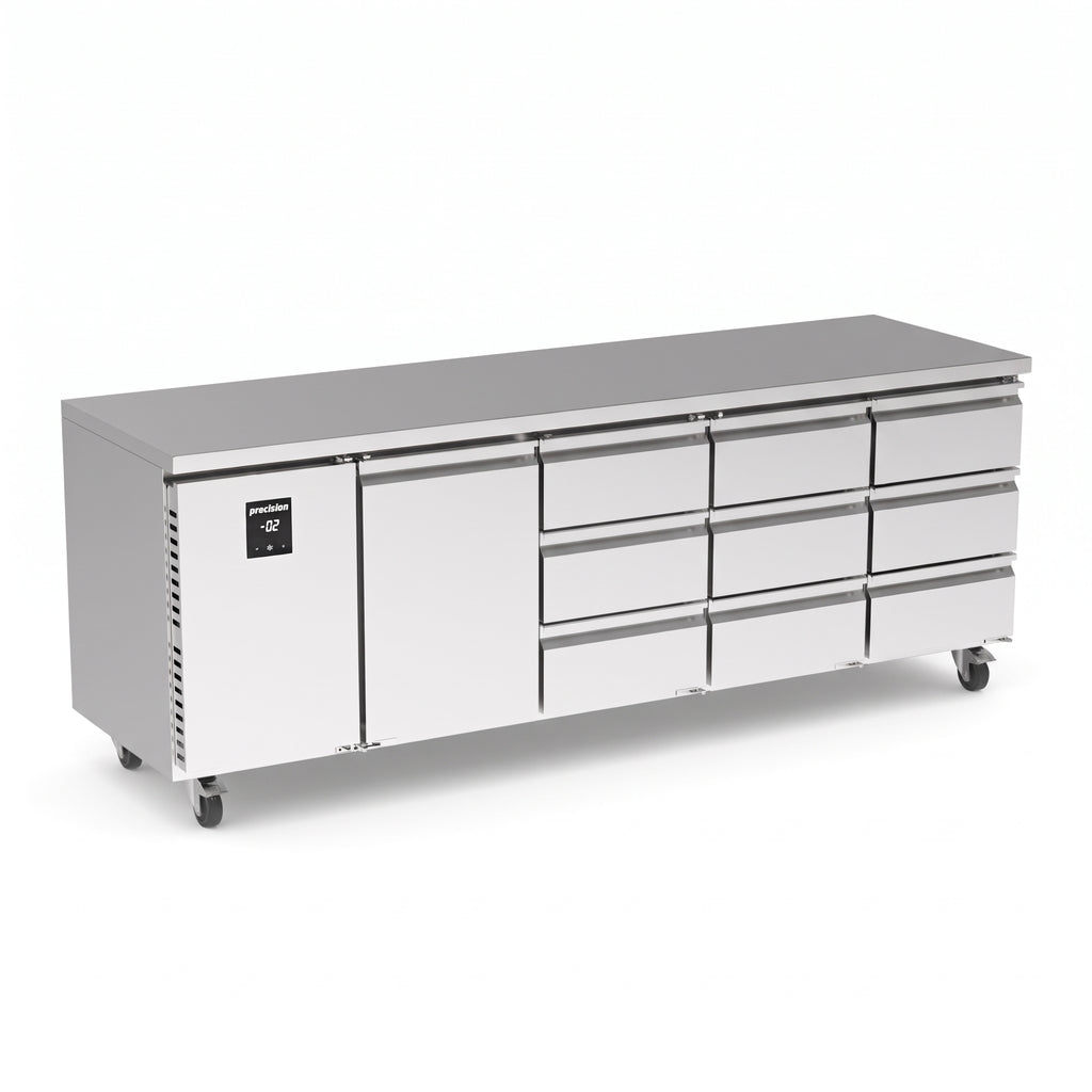 Precision MCU 411 Stainless Steel 1 Doors & 9 Draw Counter Fridge 330 Litres