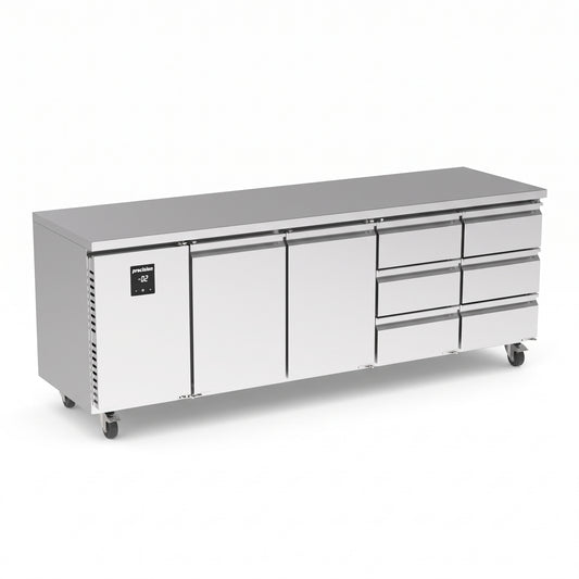 Precision MCU 411 Stainless Steel 2 Doors & 6 Draw Counter Fridge 330 Litres