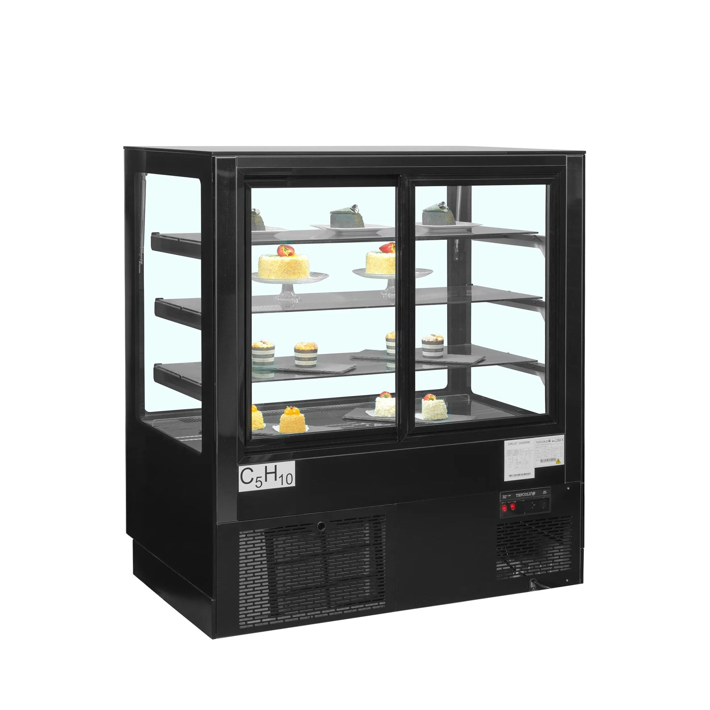Tefcold PDA3-CTF120B-1 Flat Glass Black Patisserie Food Display 1200mm