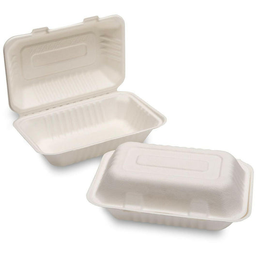Recyclable Bagasse Clamshell Boxes 9 x 6 Case Size 250 - Cater-Connect Ltd