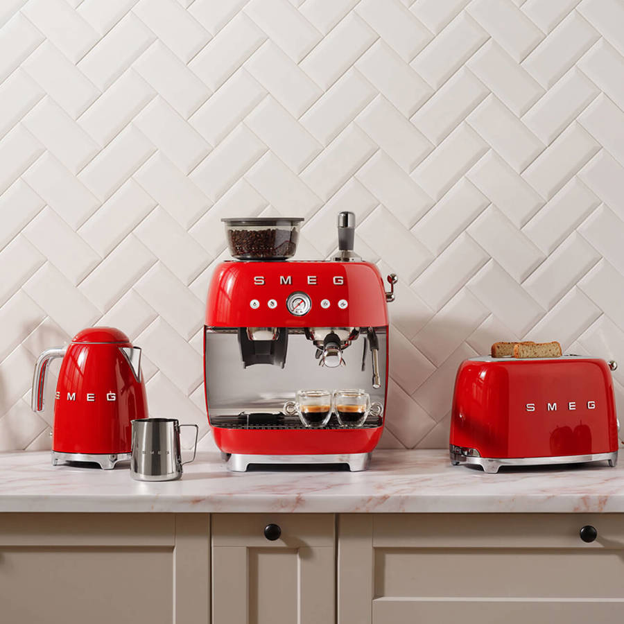 Smeg EGF03RDUK Retro Red Espresso Coffee Machine With Grinder