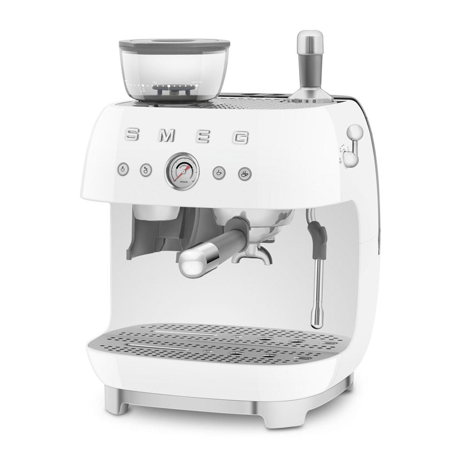 Smeg EGF03WHUK Retro White Espresso Coffee Machine With Grinder