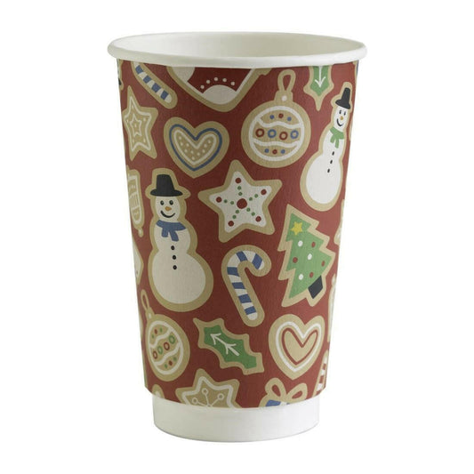 Vegware Compostable Christmas Coffee Cups Double Wall 16oz Case Size 400