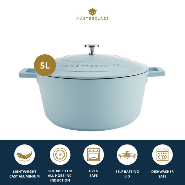 MasterClass Lightweight 5 Litre Sky Blue Casserole Dish With Lid