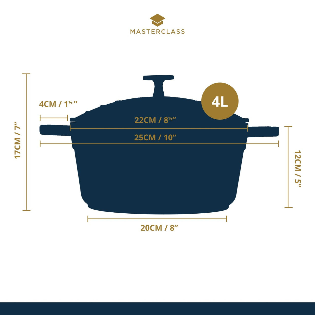 MasterClass Lightweight 4 Litre Hunter Green Casserole Dish With Lid