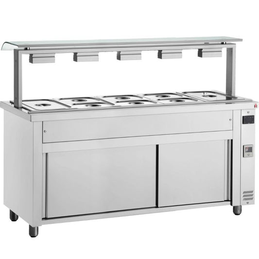 Inomak MJV718 Bain Marie 5 x 1/1GN Heated Base With Sneeze Guard