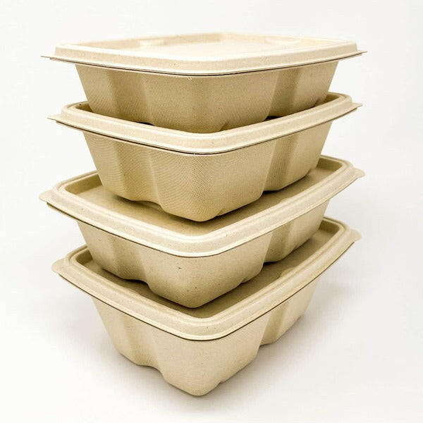 Recyclable Rectangle Bagasse Container 850ml Lid Only Case Size 400