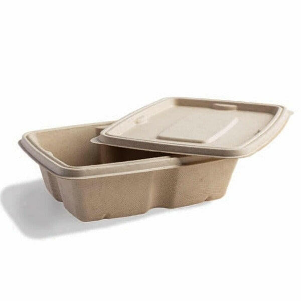 Recyclable Rectangle Bagasse Container 850ml Lid Only Case Size 500
