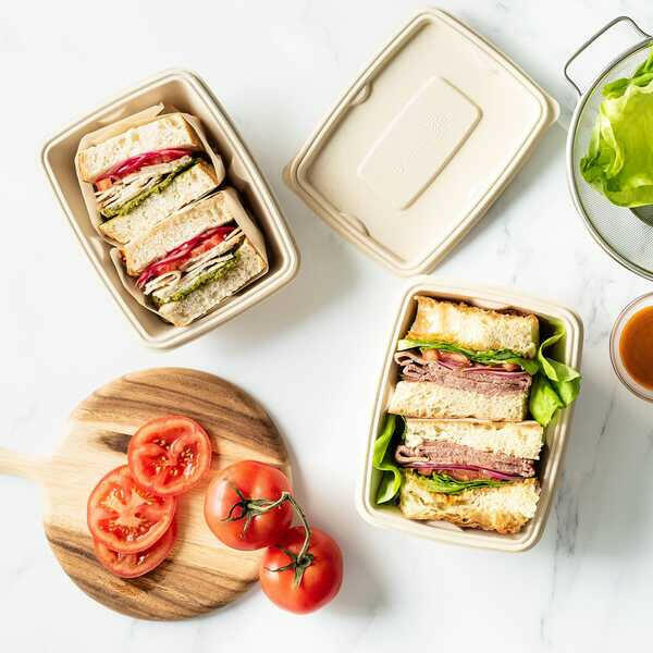 Recyclable Rectangle Bagasse Container 850ml Lid Only Case Size 400 - Cater-Connect Ltd