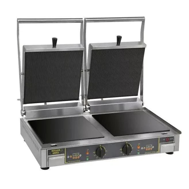 Roller Grill PremiumDL Large Double Contact Grill Ribbed Top And Flat Bottom.
