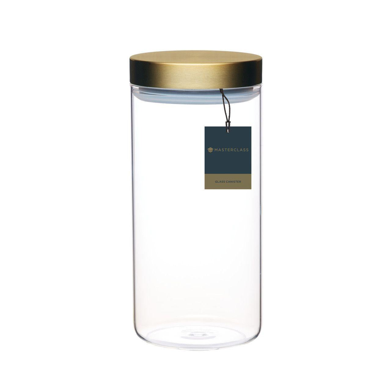 MasterClass Airtight Medium Glass Food Storage Jar With Brass Lid 1.5 Litre.
