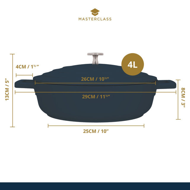 MasterClass Lightweight Shallow 4 Litre Hunter Green Casserole Dish With Lid