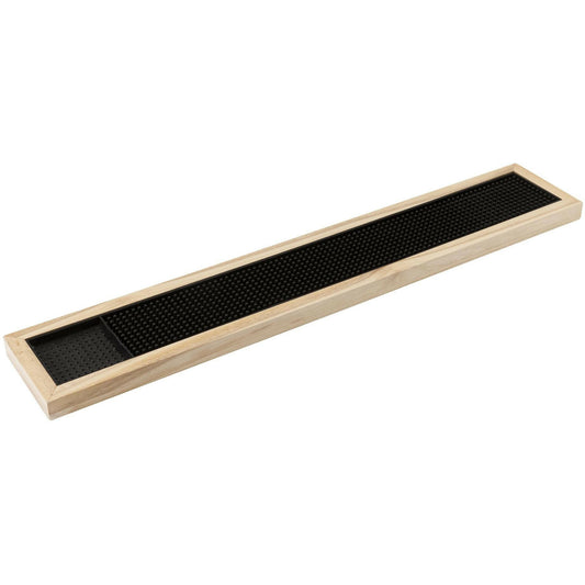 Deluxe Black Rubber  Bar Mat With Wooden Frame  24″ x 4″