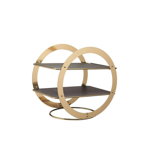 Artesà 2-Tier Geometric Brass Coloured Serving Stand with Slate Serving Platters