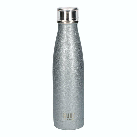 Built 500ml Double Walled Stainless Steel Water Bottle Silver Glitter