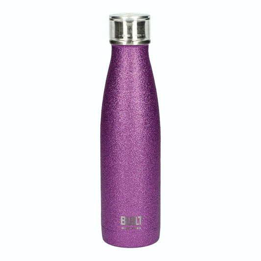 Built 500ml Double Walled Stainless Steel Water Bottle Purple Glitter