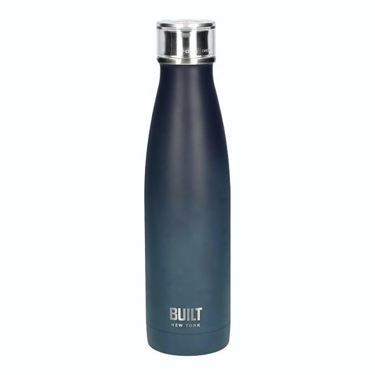 Built 500ml Double Walled Stainless Steel Water Bottle Black and Blue Ombre