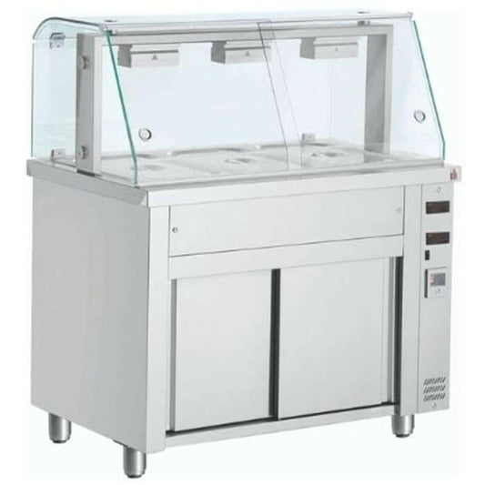 Inomak MIV711 Bain Marie 3 x 1/1GN Heated Base With Glass Structure - Cater-Connect Ltd