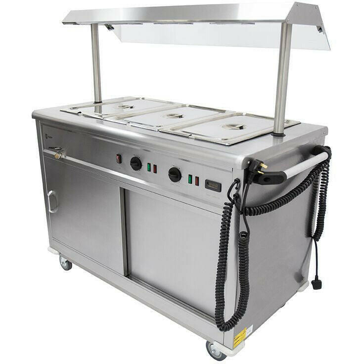 Parry MSB12G Heated Bain Marie Top Mobile Servery With Gantry 1305mm Wide