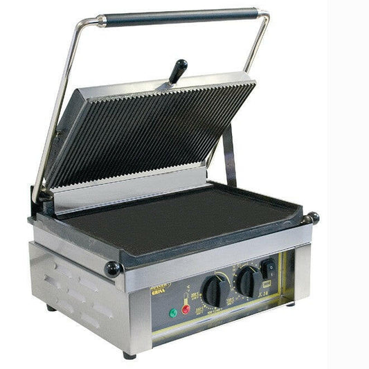 Roller Grill Premium L Large Single Contact Grill Flat Base And Ribbed Top